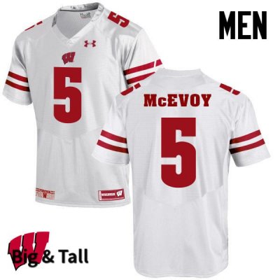 Men's Wisconsin Badgers NCAA #5 Tanner McEvoy White Authentic Under Armour Big & Tall Stitched College Football Jersey SB31I41LB